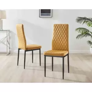 Image of Furniture Box 6X Milan Kitchen Dining Chair Mustard Velvet Black Legs
