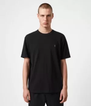 Image of AllSaints Mens Dexter Crew T-Shirt, Jet Black, Size: XS