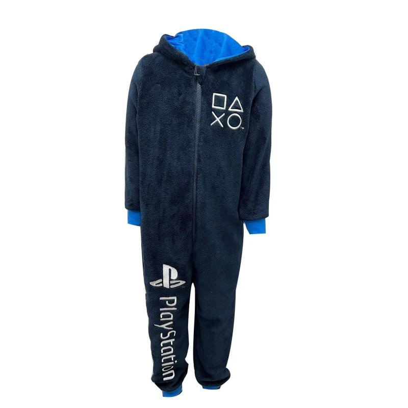 Image of Character Fleece Zip Through Onesie - Blue Blue 5 - 6 Years