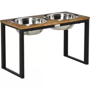 Image of Pawhut - Raised Dog Bowls with Stand, Dog Feeding Station, for Large, Medium Dogs - Oak
