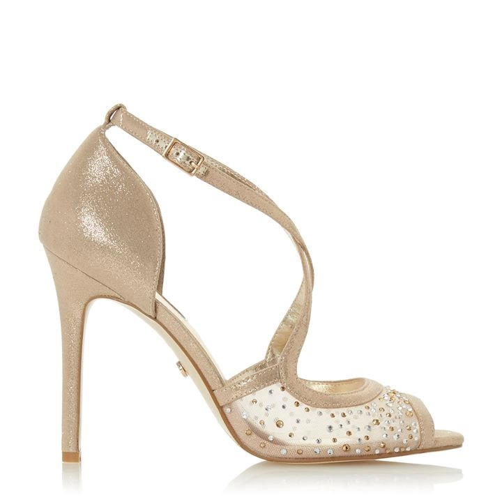 Image of Dune Gold 'Misa' High Stiletto Heel Ankle Strap Sandals - 7