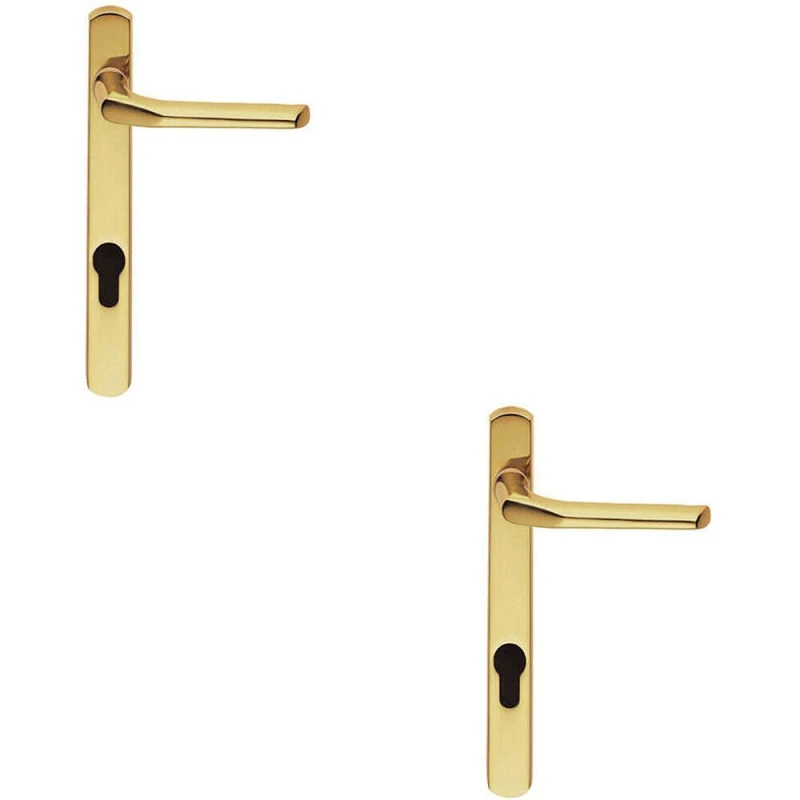 Image of Loops 2x Straight Lever Door Handle on Lock Backplate Polished Brass 208mm X 25mm Metallics