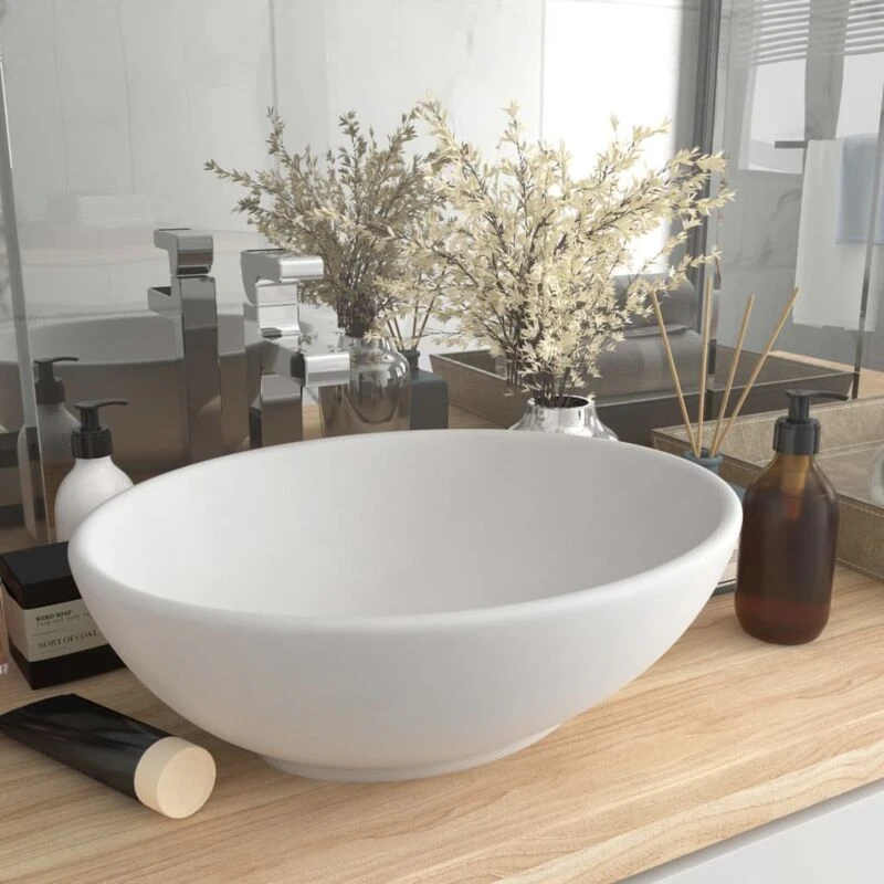 Image of VIDAXL Luxury Basin Oval-shaped Matt White 40x33cm Ceramic Vidaxl 8720286036266