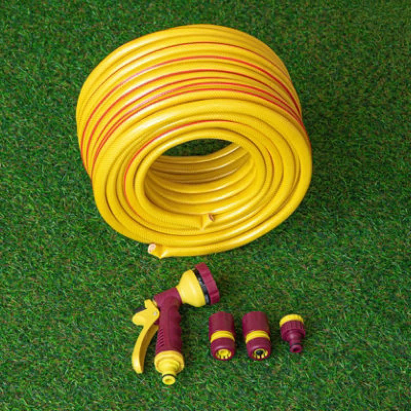 Image of Samuel Alexander 30M Yellow Reinforced Kink Resistant Garden Patio Hose Pipe With Spray Gun Set
