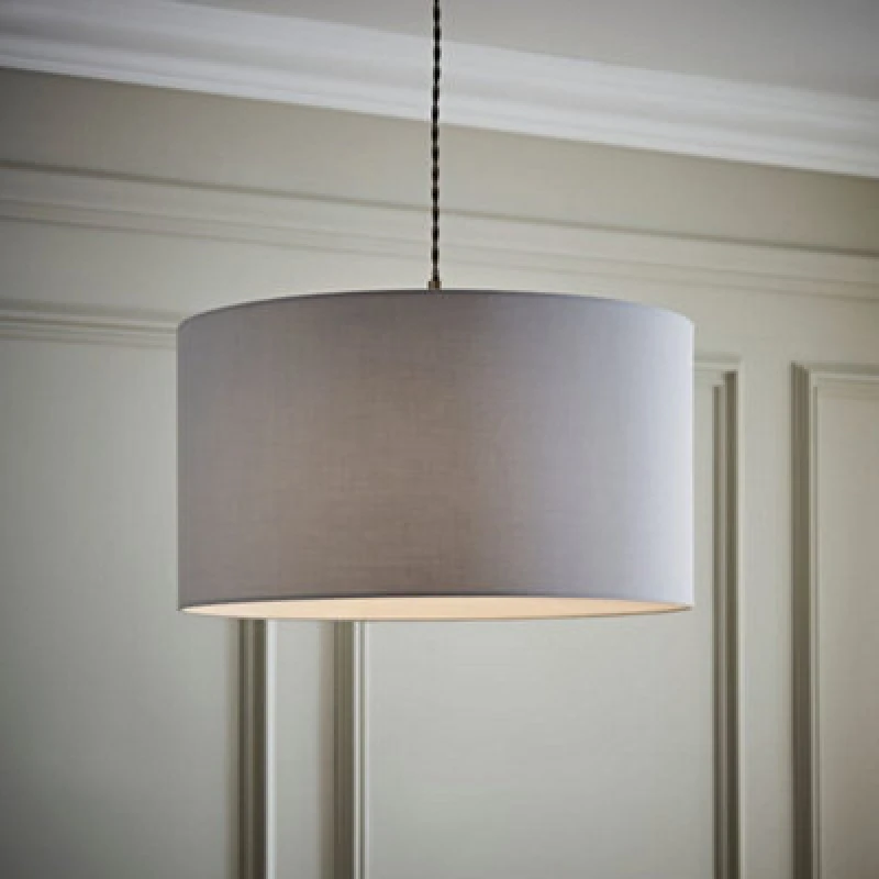 Image of ValueLights ValueLights Reni Pale Grey Fabric Easy Fit Drum Ceiling Lamp Shade Size: Large Grey Large Unisex 5016529262527