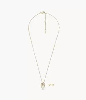 Image of Fossil Women I Heart You White Mother of Pearl Necklace and Earrings Set