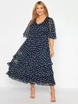 Image of Yours Polkadot Ruffle V Neck Dress, Blue, Size 16, Women