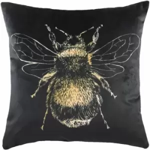 Image of Evans Lichfield - Gold Bee Faux Velvet Cushion Cover, Black, 43 x 43 Cm