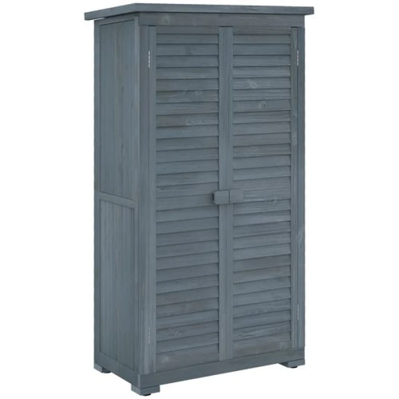 Image of Outsunny Wooden Garden Storage Shed, 3 Shelves Tool Cabinet, Grey 845-247GY
