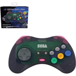 Image of Retro-Bit Official Sega Saturn Clear Grey Wireless Controller 8-Button Arcade Pad for Sega Mega Drive