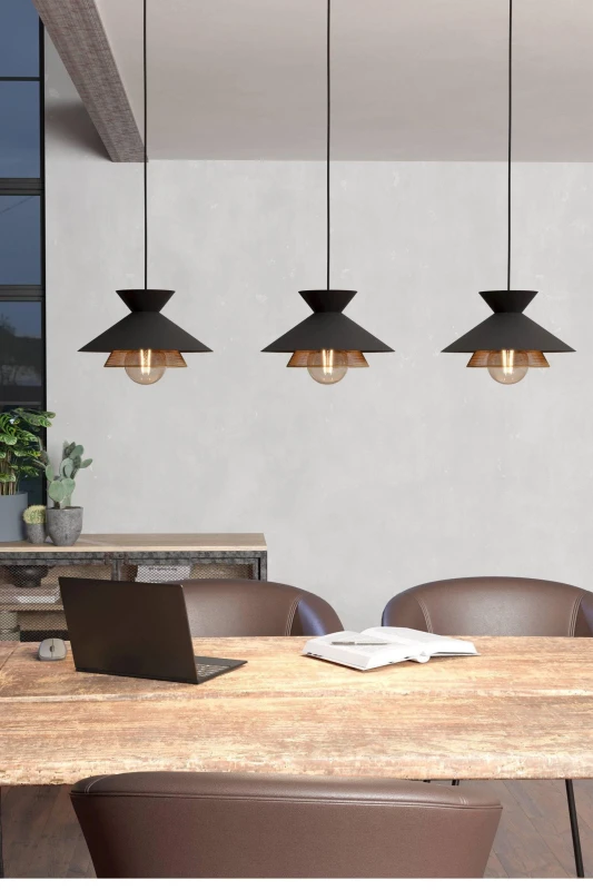 Image of EGLO Grizedale Black & Brass 3-Light Pendant Black