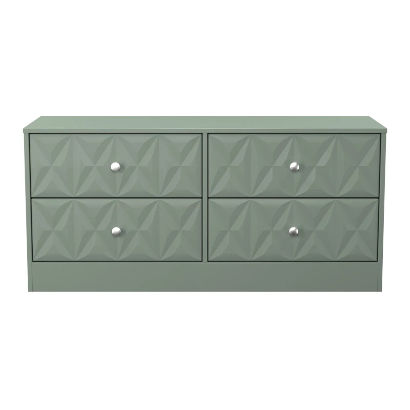 Image of Genoa Ready Assembled Matt Green 4 Drawer Wide Chest (H)521mm (W)1146mm (D)395mm