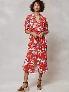 Image of Mint Velvet Addison Floral Print Linen Midi Shirt Dress, Red, Size 8, Women