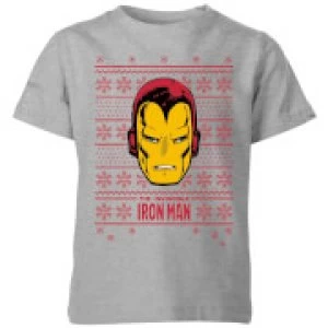 Image of Marvel Iron Man Face Kids Christmas T-Shirt - Grey - 7-8 Years