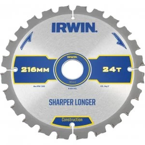 Image of Irwin ATB Ultra Construction Circular Saw Blade 216mm 24T 30mm