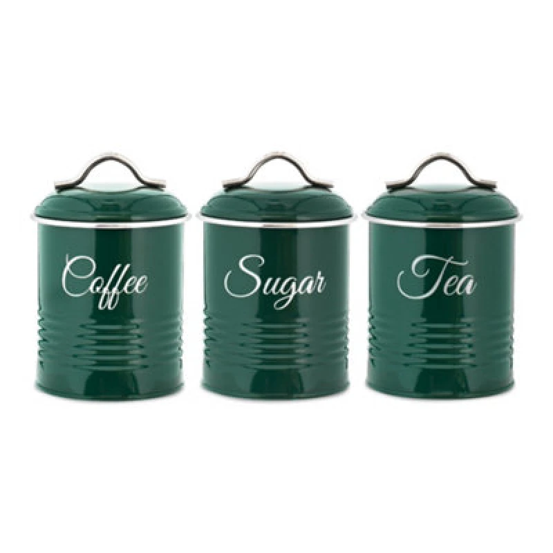 Image of Innoteck Essentials Tea, Coffee, Sugar Set Of 3 Canister In High Gloss Green