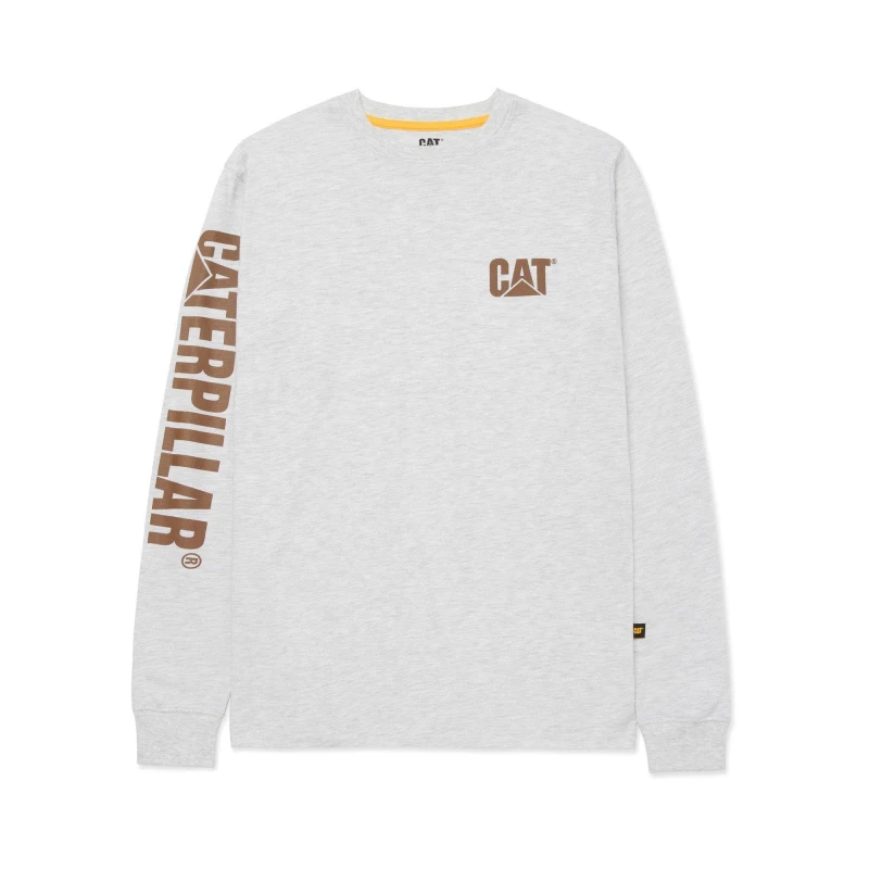 Image of Caterpillar Trademark Banner Long Sleeve T-Shirt Cream