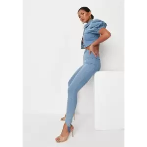 Image of Missguided Vintage Picnic Stirrup Vice Jean Co Ord - Blue