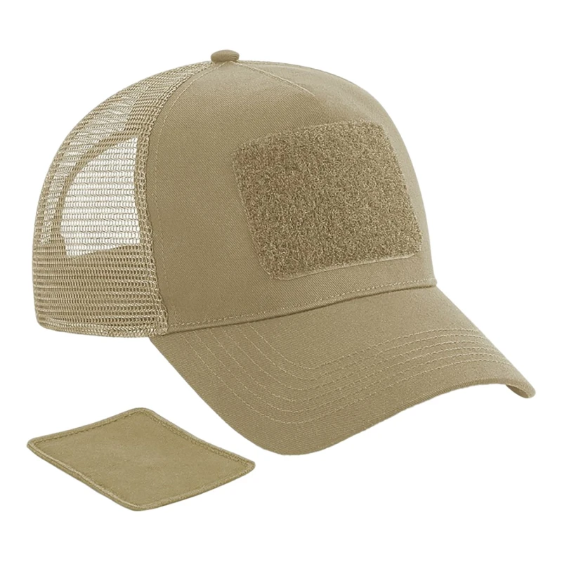 Image of Beechfield Beechfield Men Patch Snapback Trucker Cap in Light Brown Light Brown One Size Male 5059444620027