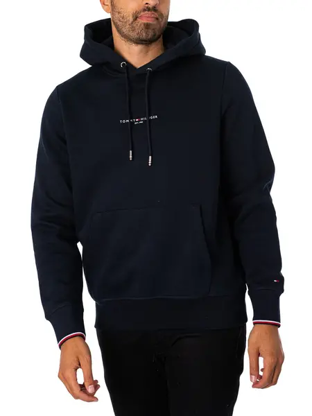 Image of Tommy Hilfiger Logo Tipped Pullover Hoodie Desert Sky L