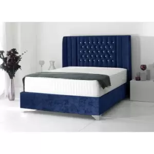 Image of Alexis Luxury Modern Beds - Plush Velvet, Single Size Frame, Blue - Blue