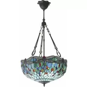 Image of Tiffany Glass Hanging Ceiling Pendant Light Blue Dragonfly 3 Lamp Shade i00107