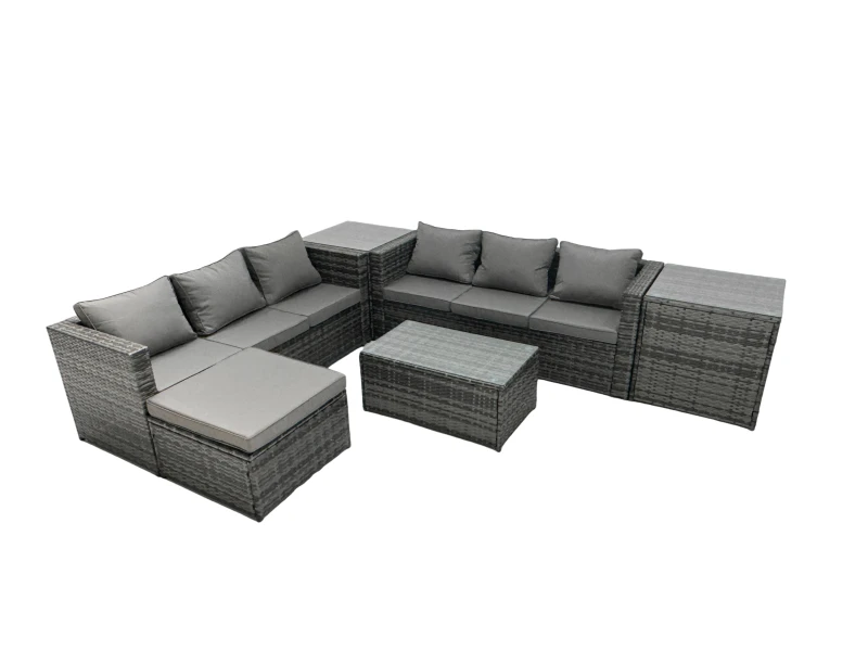 Image of Fimous 7-seater Patio Coffee Table Sofa Set with 2 Side Tables Big Footstool in Dark Grey Dark Grey Unisex