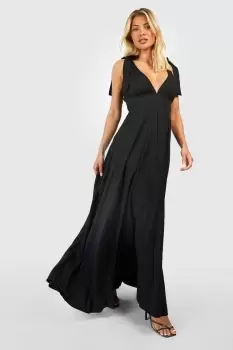 Image of Tie Shoulder Plunge Maxi Dress