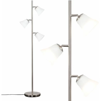 Image of 3 Way Brushed Chrome Floor Lamp + Frosted Glass Shades