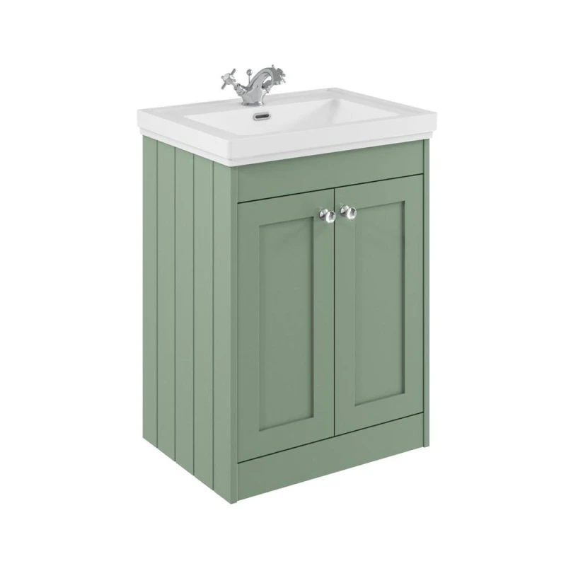 Image of Balterley 600mm Floor Standing 2 Door Unit with Classic Basin 1 Tap Hole - Green Green Unisex