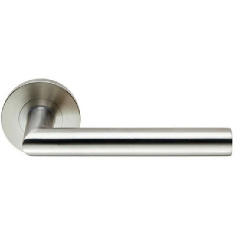 Image of Loops PAIR Round Mitred Bar Safety Handle on Round Rose Concealed Fix Satin Steel Metallics