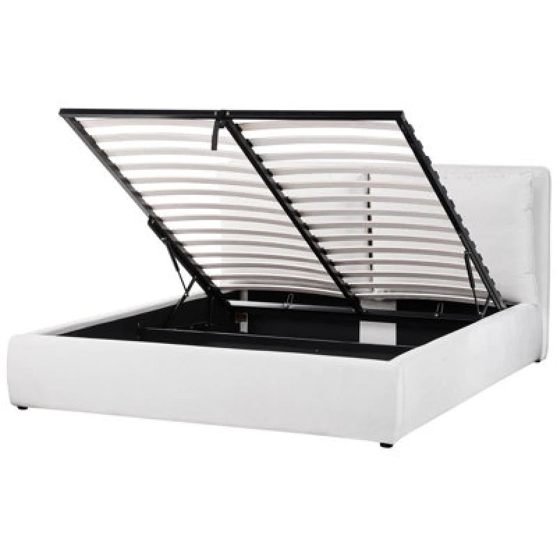 Image of Beliani Ottoman Bed Velvet Bajonna 160 X 200 Cm (Eu King Size) Off-White