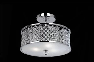 Image of 3 Light Semi Flush Ceiling Light Metal with Crystal Beads & Glass Diffuser, E27