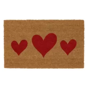 Image of JVL Heart Print, Latex Backed Coir Mat, 45x75cm -Brown/Red