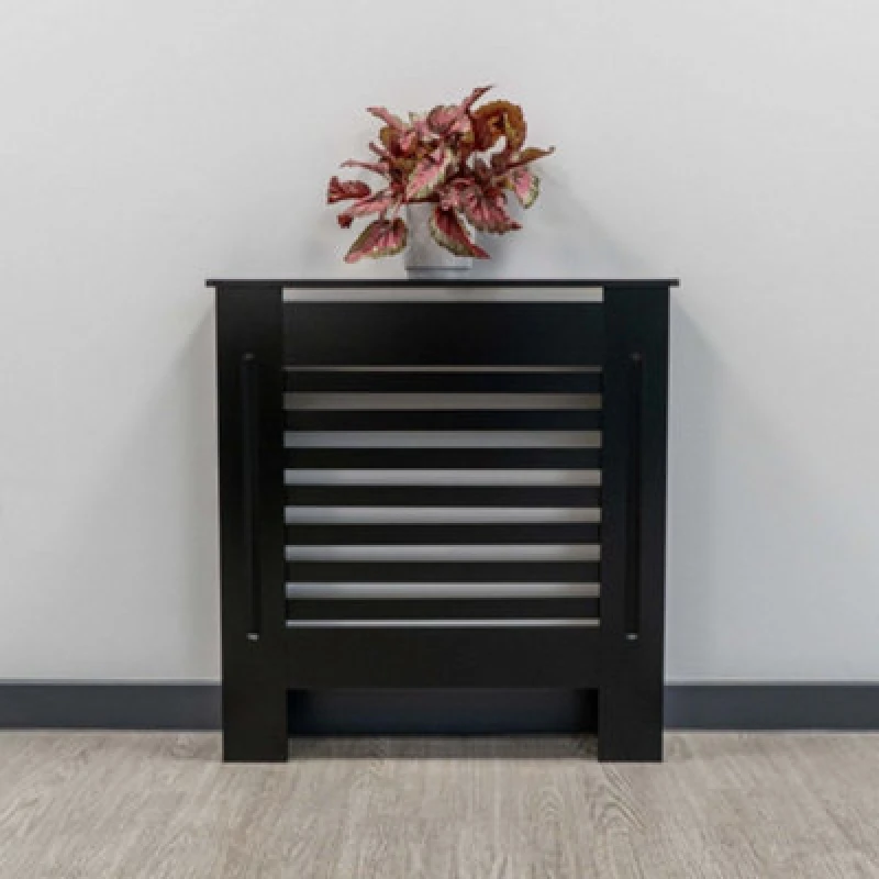 Image of Jack Stonehouse Black Horizontal Slat Mdf Radiator Cover - Small - 78Cm (W) X 81.5Cm (H) X 19Cm (D)