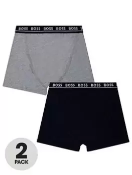 Image of BOSS Boys Pack Of 2 Logo Boxer Shorts - Navy/Grey Marl, Navy/Grey Marl, Size Age: 12 Years