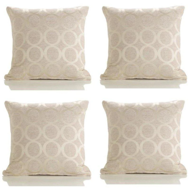 Image of Alan Symonds Geometric O Chenille Cushion Set of 4 Cream unisex 45x45cm