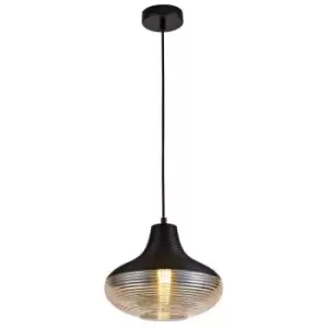 Image of Single Vase Dome Ceiling Pendant E27, Black, Amber Glass - Luminosa Lighting
