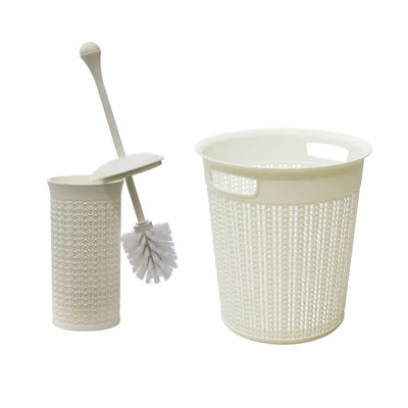 Image of Jvl Loop Toilet Brush And Round Plastic Bin - White