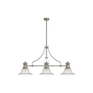 Image of Luminosa Lighting - 3 Light Telescopic Ceiling Pendant E27 With 30cm Smooth Bell Glass Shade, Polished Nickel, Clear