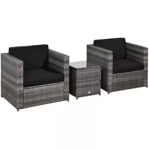 Image of Outsunny - 3Pcs Patio 2 Seater Rattan Sofa Garden Furniture Set Coffee w/ Cushions - Grey