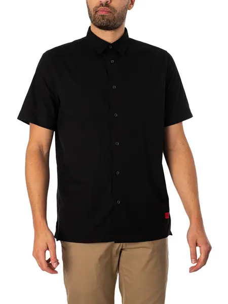 Image of HUGO Ebor Straight Short Sleeved Shirt Black XL