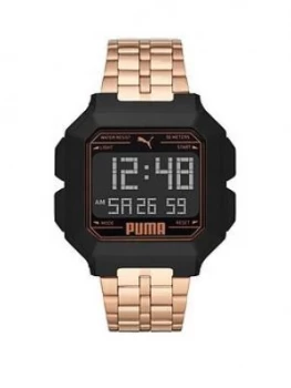 Image of Puma Puma Black And Rose Gold Detail Digital Dial Rose Gold Alloy Bracelet Watch