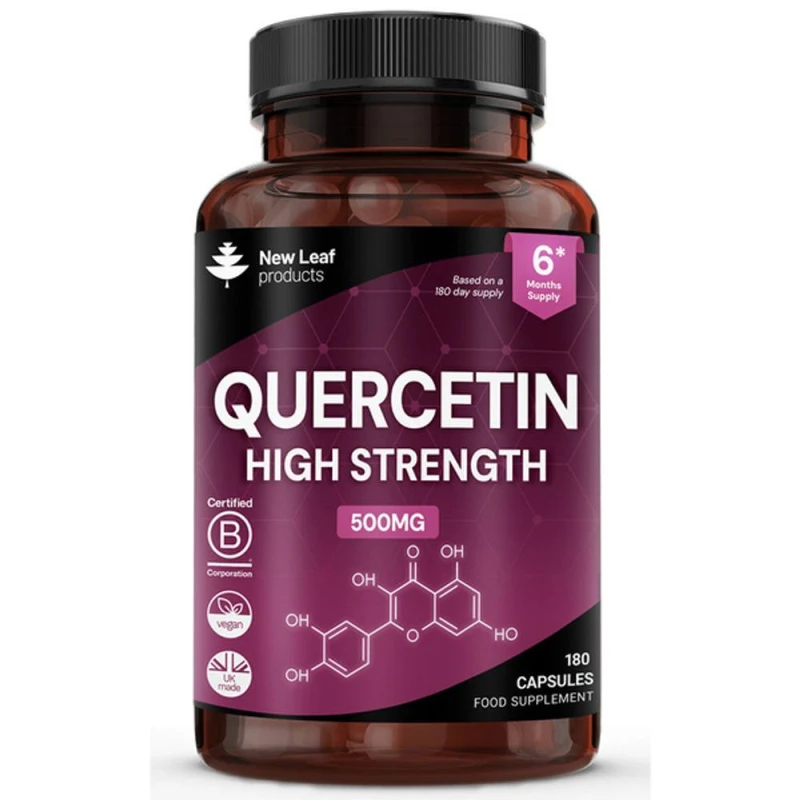Image of New leaf health Quercetin 500mg High Strength Antioxidant Supplements (6 Months Supply) 180 Vegan Pure Quercetin Capsules Easy to Swallow Purple unise