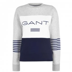 Image of Gant Stripe Crew Neck Sweatshirt - 94 LIGHT GREY