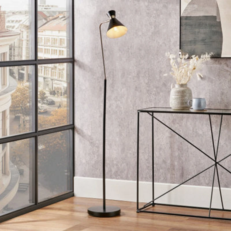 Image of Pacific Lifestyle Black Brushed Silver Metal Floor Lamp