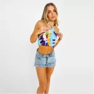 Image of Missguided Floral Halterneck Crop Top - Multi