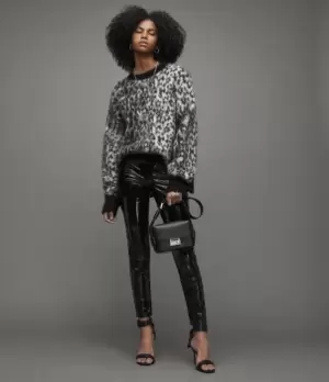 Image of AllSaints Womens Cora Shine Leather-Look Leggings, Black, Size: 8