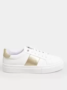 Image of Yours Yours Extra Wide Fit Side Stripe Trainer Gold, Size 8, Women