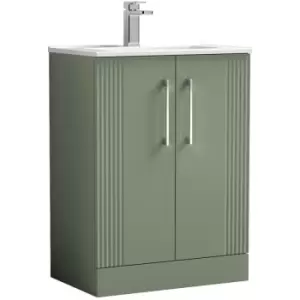 Image of Deco Satin Green 600mm 2 Door Vanity Unit with 18mm Profile Basin - DPF825B - Satin Reed Green - Nuie